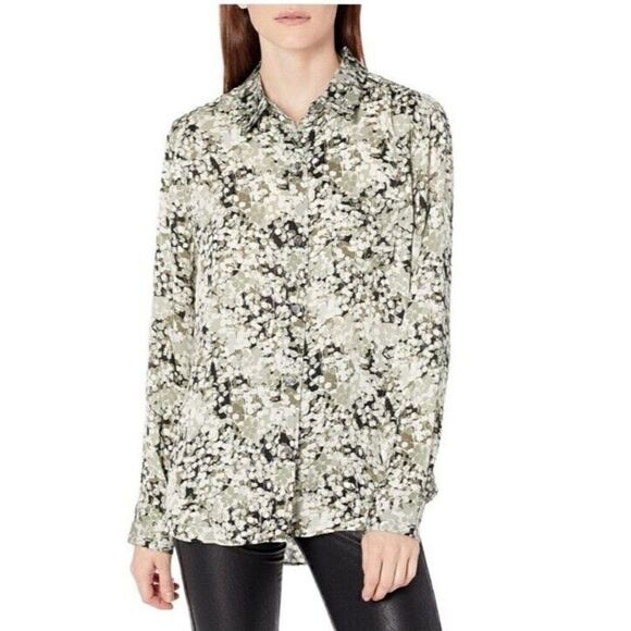 Equipment Femme Vert Mili Multi Print Satin Brett Shirt Women's Size Small - Picture 1 of 10